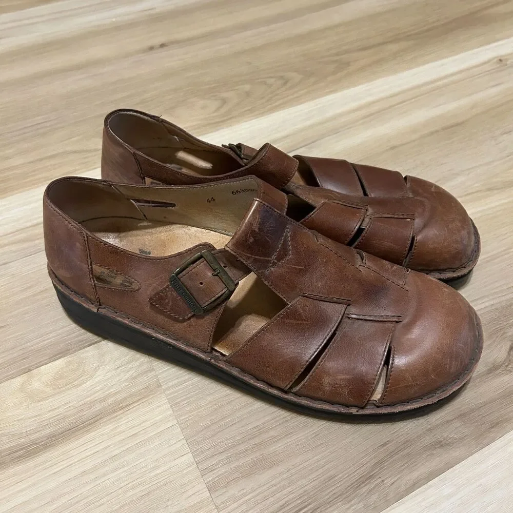 Finn Comfort Waldi Fisherman Sandals Mens EU 44 US 10.5 Brown Leather Buckle
